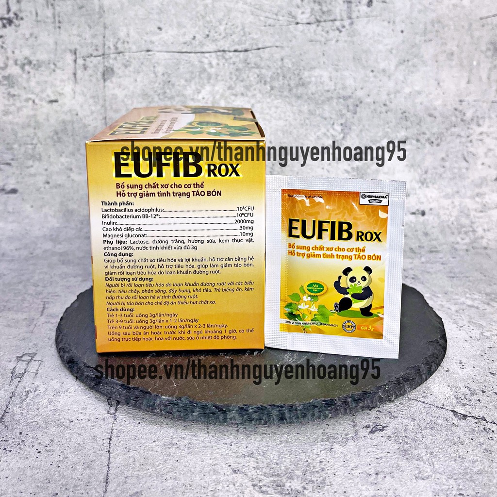 Gói men vi sinh EUFIB ROX bổ sung chất xơ cho cơ thể, giảm tình trạng táo bón - Hộp 20 gói x 3g