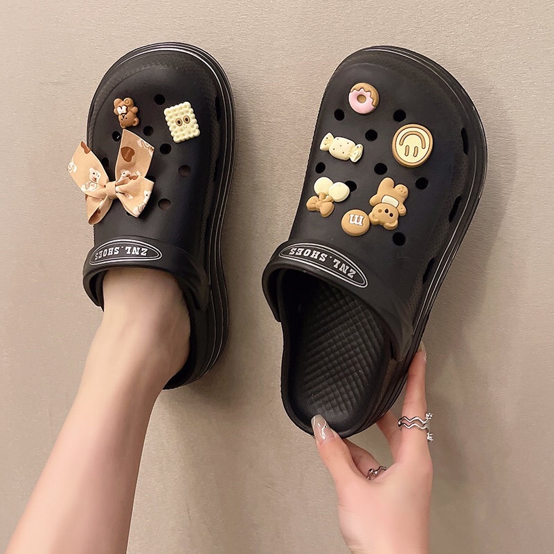 Dép sục nữ đế cao ulzzang có sẵn siêu nhẹ êm kèm sticker - Dép bánh mì cross độn đế cute full size 35-40