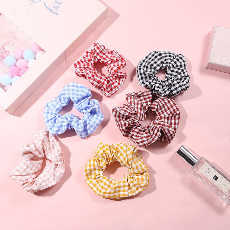 Dây buộc tóc scrunchies caro phong cách dễ thương giá rẻ