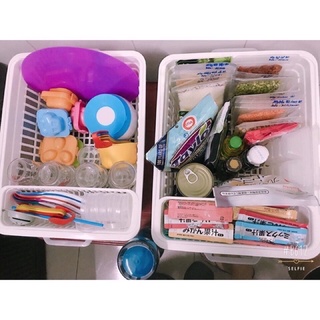 Khay giá úp chén bát bình sữa Inomata Nhật Bản 4 chi tiết có nắp đậy cho bé ăn dặm