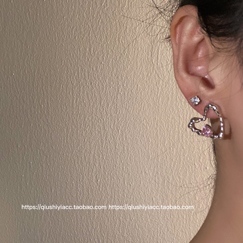 Bông Tai Mạ Bạc 925 Hình Trái Tim Đính Đá Xinh Xắn Dành Cho Nữ