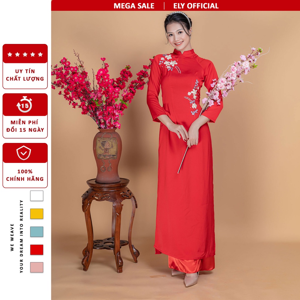Áo dài cách tân nữ thời trang ELY Boutique lụa cao cấp thêu ruy băng nổi ELL09