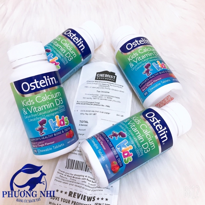 viên nhai bổ sung canxi và vitamin D cho trẻ trên 2 tuổi Ostelin Vitamin D & Calcium Kids 90 viên
