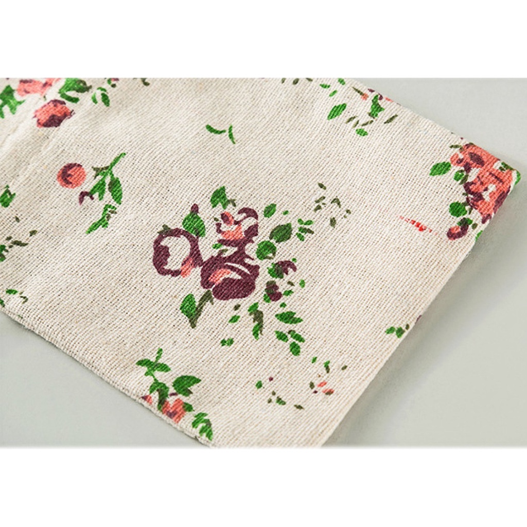 Set 2 Túi Dây Rút In Hoa Lá Bằng Cotton 10x14cm Đựng Trang Sức Tiện Dụng