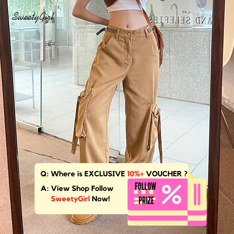 Quần Kaki Dài Lưng Thấp Dáng Rộng Màu Trơn Thời Trang 2022 Cho Nữ