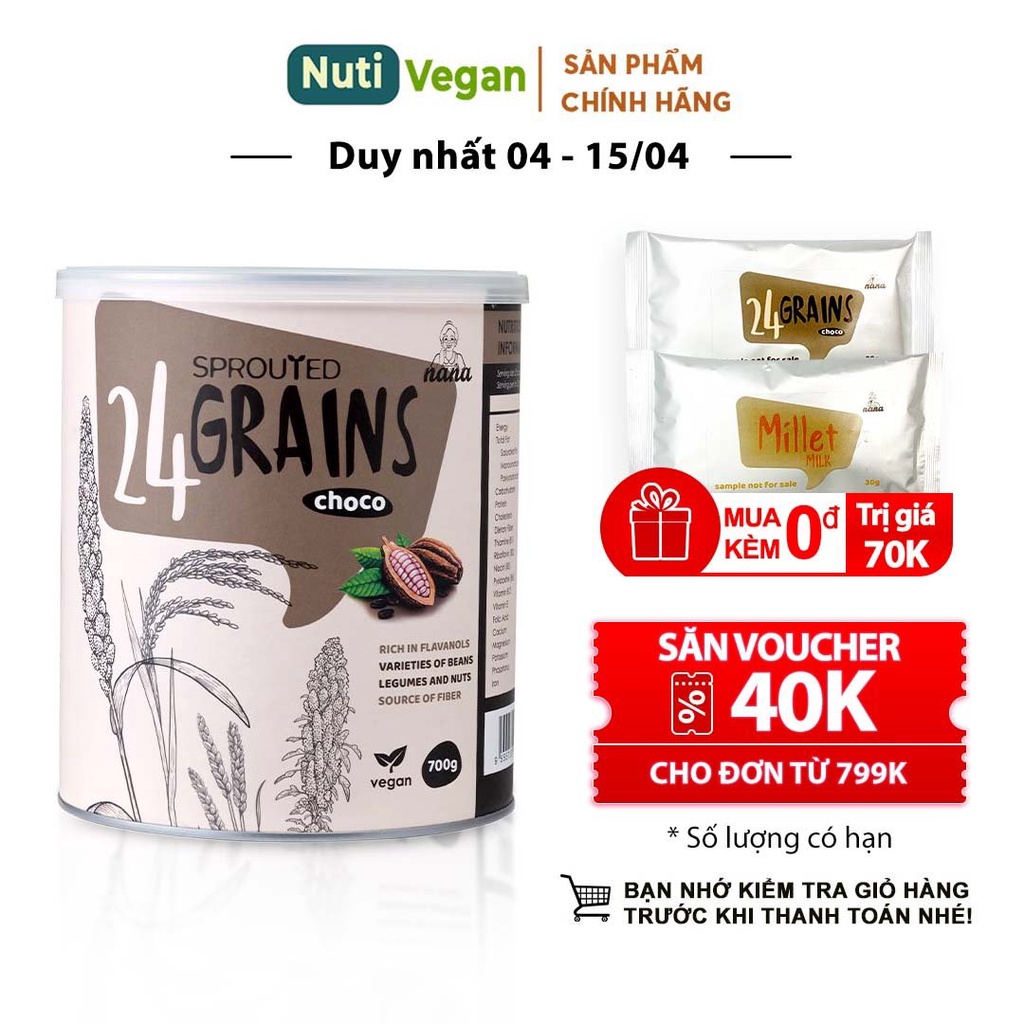 Sữa Hạt Thuần Chay 24 Loại Hạt Malaysia, Hộp 700g Vị Cacao, Bổ Sung Protein Hữu Cơ- nutivegan