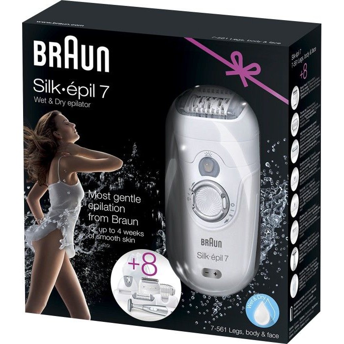 Máy nhổ lông Braun 7561 Silk-épil Legs, body & face wet & dry - Tẩy lông nhanh chóng, dùng được trong nước