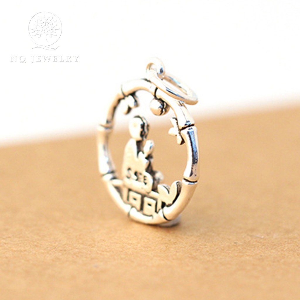 Charm bạc dây chuyền nhà sư treo ngồi rừng trúc treo - NQ Jewelry