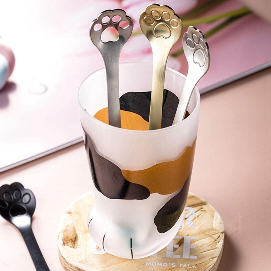Muỗng Cà Phê Hình Dấu Chân Chó Mèo Bằng Thép Không Gỉ Dễ Thương
