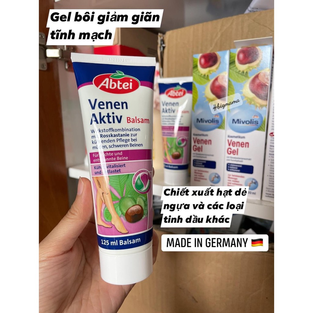 Gel bôi giảm giãn tĩnh mạch Abtei Venen Aktiv và Mivolis của Đức