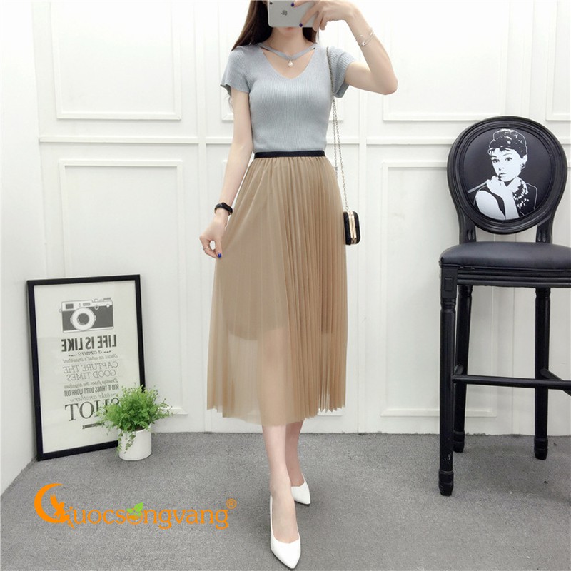 Chân váy xếp ly chân váy midi hai lớp GLV080 Cuocsongvang