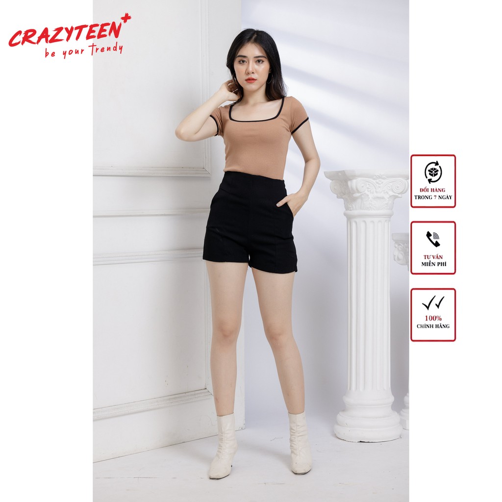 Áo croptop nữ  kiểu dáng ôm,  thun  tay ngắn phối viền CRAZYTEEN phong cách năng động (AC0067)