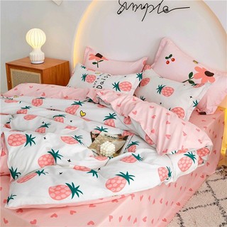 Bộ Drap & Chăn Phao Cotton Poly Dứa Hồng