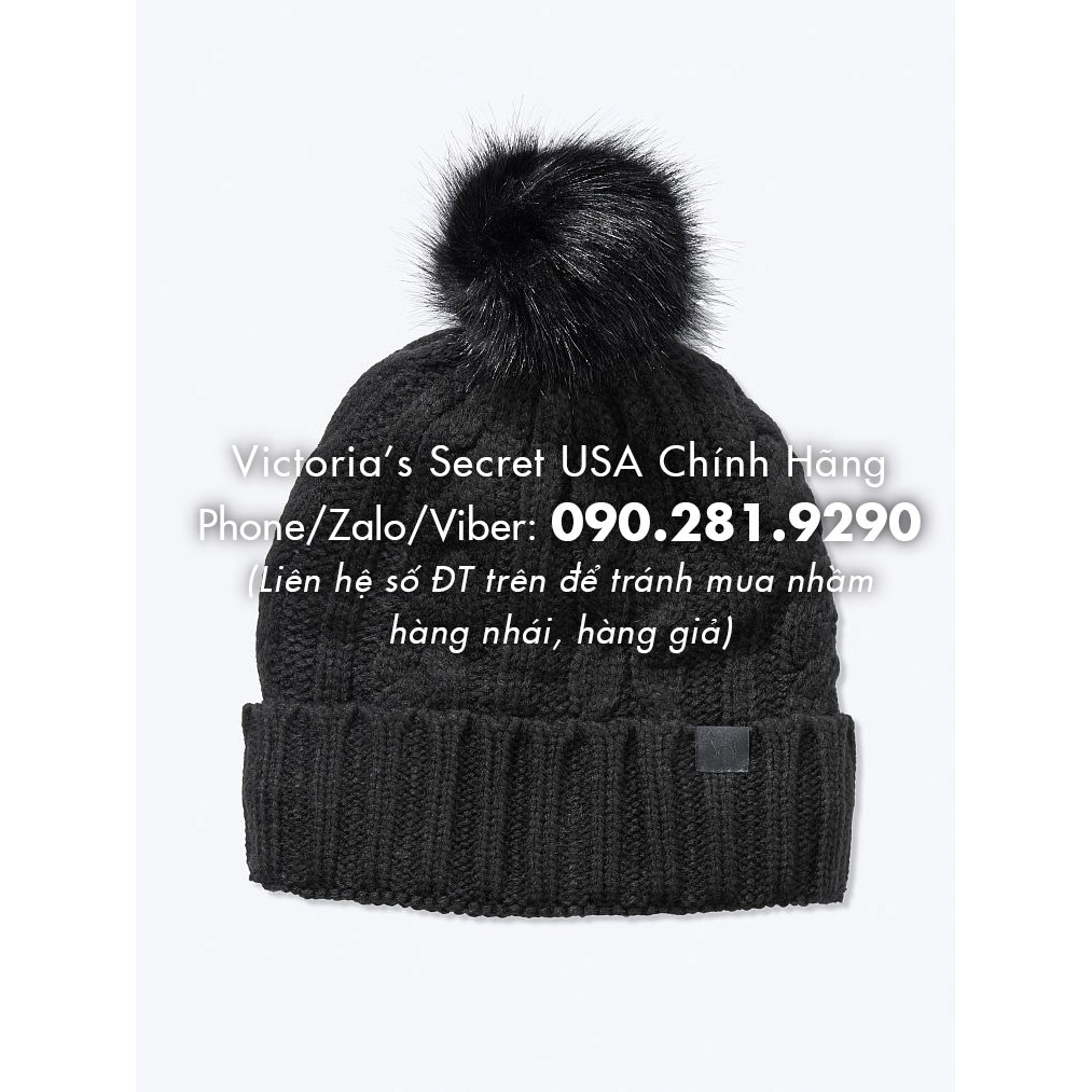 (59) Mũ len đen lông cừu thời trang, nón mùa đông, phong cách Mỹ - Hàng nhập Victoria's Secret USA