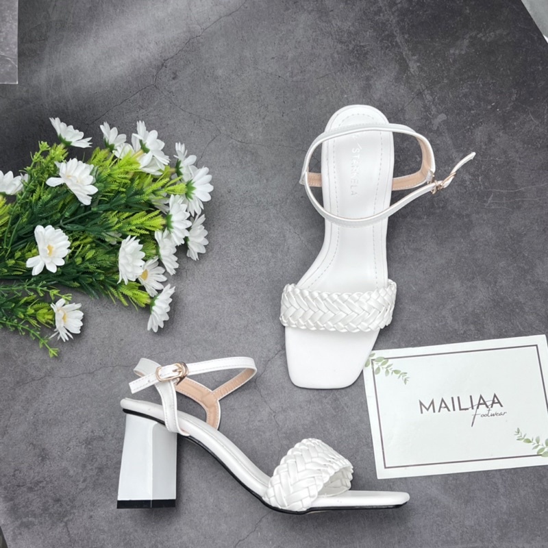 Sandal gót vuông 7 phân MAILIAA quai ngang bảng xếp