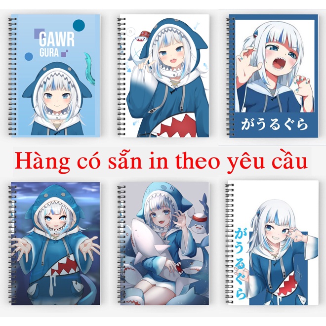 sổ tay anime manga Gawr Gura Hololive sổ gáy xoăn 200 trang