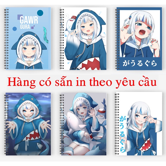 [Mã LIFEB04ALL giảm 10% tối đa 15K đơn 0Đ] sổ tay anime manga Gawr Gura Hololive sổ gáy xoăn 200 trang