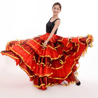 Set 4 chân váy xòe múa bụng màu đỏ phong cách tây ban nha