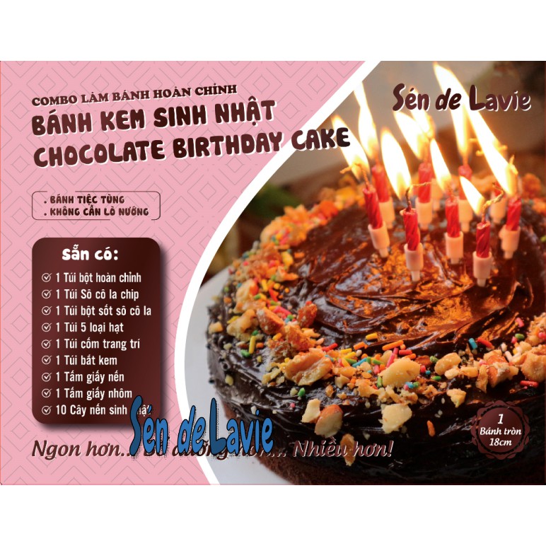 Combo Bột trộn sẵn, nguyên liệu và vật dụng Làm Bánh Kem Sinh Nhật phủ kem sô cô la - Sén de Lavie