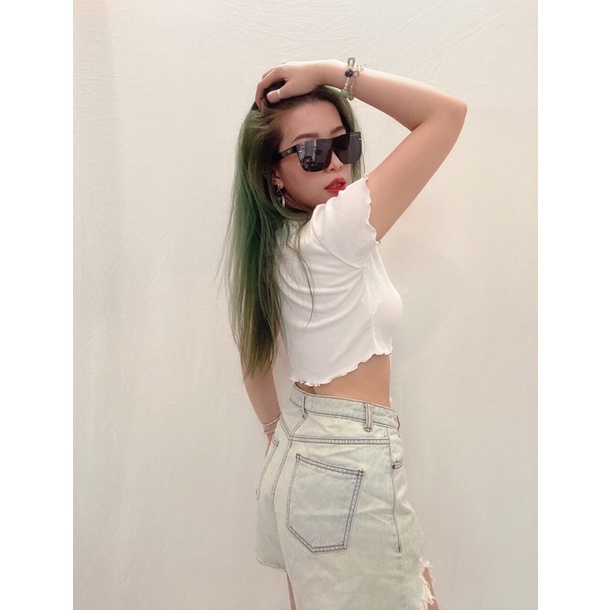 Áo croptop cột nơ trước xoăn lai vnxk