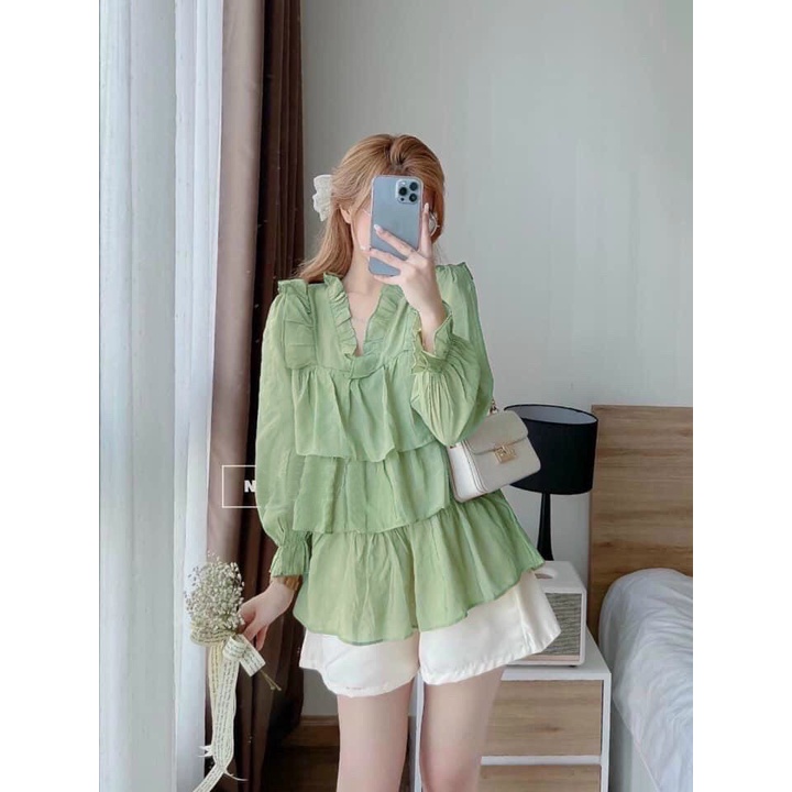 [Freeship 2022] Sét tiểu thư nữ babydoll bèo tầng, đồ bộ đi chơi dạo phố chất kate siêu mát