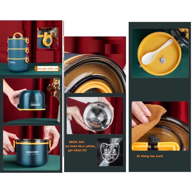 Hộp cơm giữ nhiệt 3 tầng đẹp, đa năng, tiện lợi
