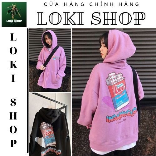 Áo Khoác Hoodie in hình INSANECLO unisex dành cho nam nữ LOKI SHOP , form rộng có dây kéo Phong Cách Ulzzang