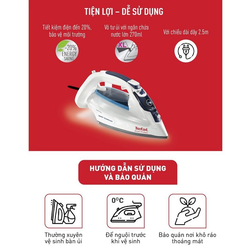 Bàn Ủi Hơi Nước Tefal Smart Protect - FV4980E0