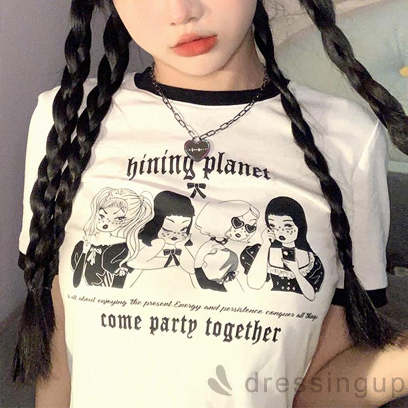 Áo Croptop Tay Ngắn Cổ Tròn In Họa Tiết Nhân Vật Hoạt Hình Thời Trang Mùa Hè Cho Nữ