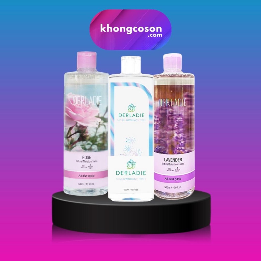 Toner Derladie Nước Hoa Hồng Cấp Ẩm Hazel Cây Phỉ, Lavender, Rose Natural Moisture 500ml - Khongcoson