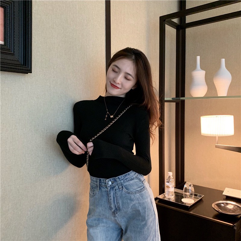 Áo Len Giữ Nhiệt Nữ Cổ 3 Phân Chất Len Tăm Tàu Mềm Mịn | BigBuy360 - bigbuy360.vn