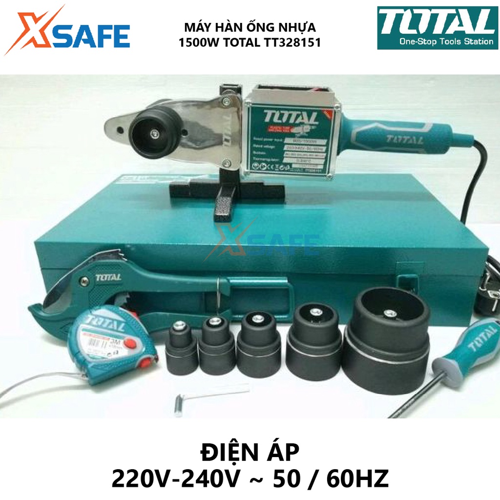 Máy hàn ống nhựa TOTAL TT328151 Máy hàn nhiệt ống 800-1500W, 220-240V, điều chỉnh nhiệt 0-300°C, 2 cấp gia nhiệt