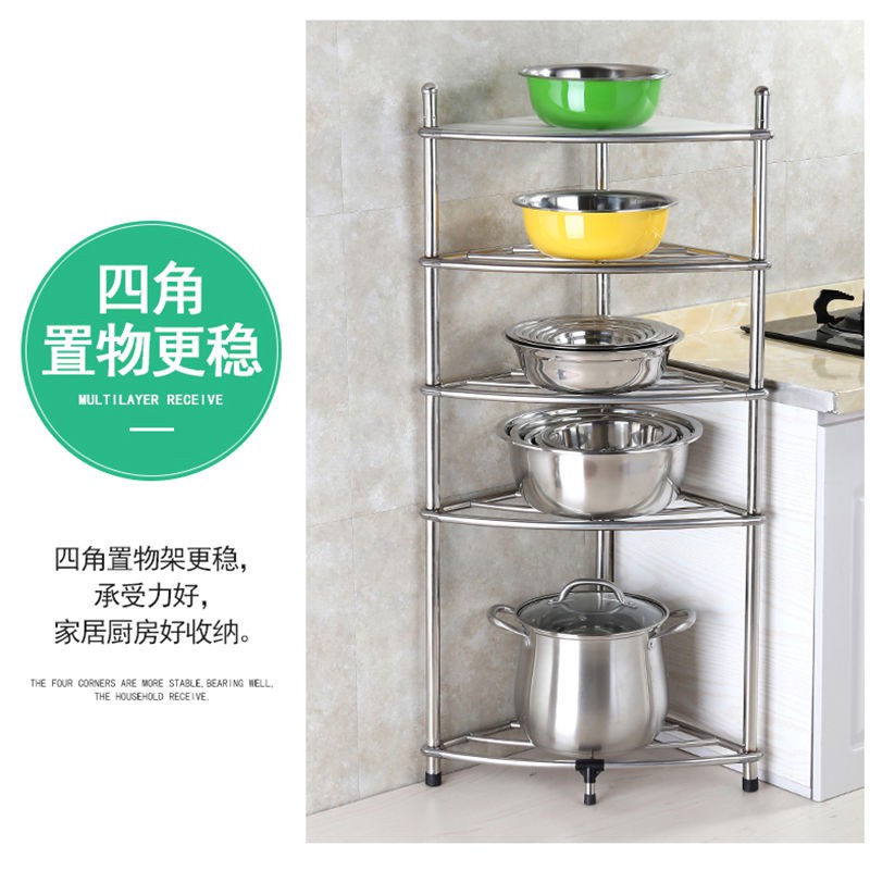 【dày】 Kệ bếp nhiều tầng tam giác inox để đồ sàn đựng chậu