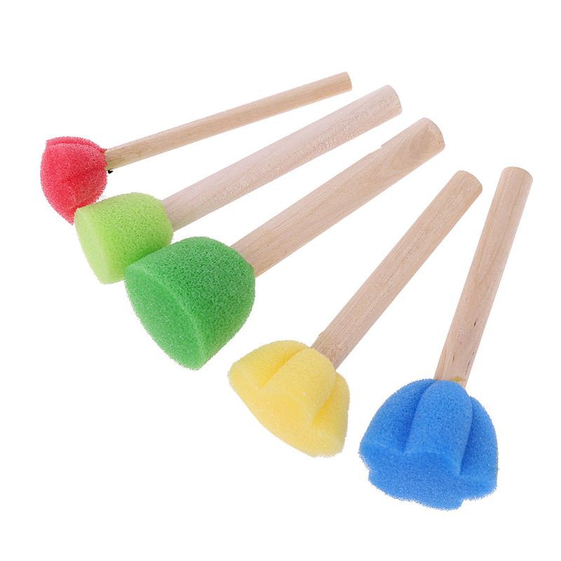 Set 5 cọ vẽ bằng bọt biển cán gỗ cho bé
