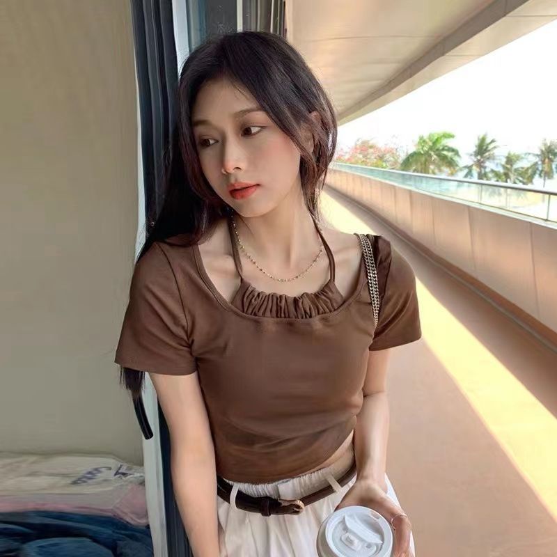 Áo thun COZOKC tay ngắn dáng ôm phối dây thời trang