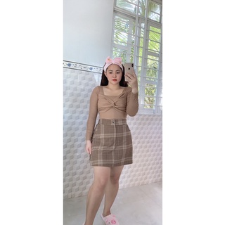 Chân váy a kẻ nâu 💋kiimngân bigsize💋
