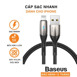 Cáp sạc Baseus Horizontal Data Lightning cho iPhone/ iPad sạc nhanh 2.4A truyền dữ liệu 480Mbps đèn LED báo