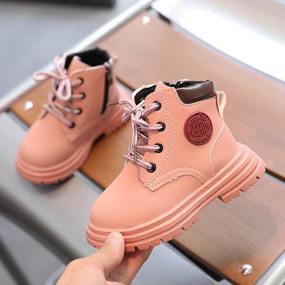 Giày Bốt Martin Chống Trượt Màu Hồng / Đen / Nâu Xinh Xắn Dành Cho Bé Gái 1-6 Tuổi