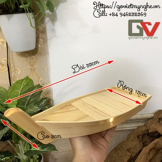 Khay thuyền gỗ trang trí sushi - khay thuyền gỗ trang trí sashimi - thuyền gỗ trang trí lẩu - Dài 35cm - Gỗ Tự Nhiên