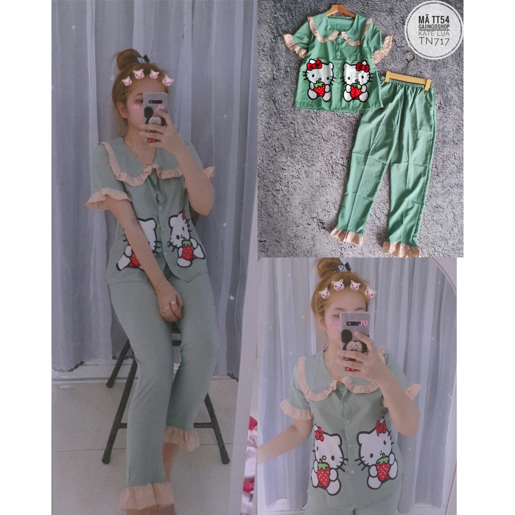 TT54- SET BỘ TIỂU THƯ DƯỚI 58 KG - SET BỘ PIJAMA MÈO KITTY HOT ( Hình thật) | BigBuy360 - bigbuy360.vn