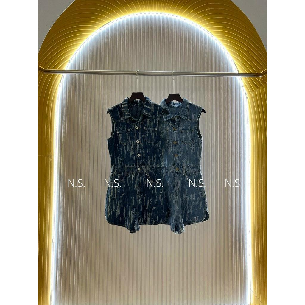 Đồ bay, Jumpsuit jean sát nách cổ sơ mi sang trọng, cá tính, thời trang