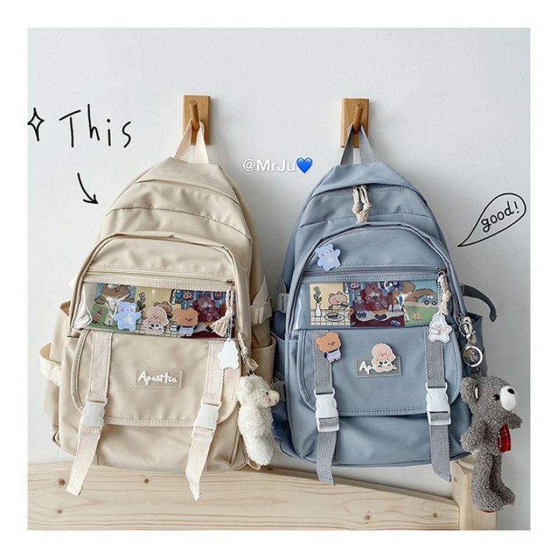 Balo vải ulzzang trong suốt, ba lô nữ thời trang đi học. B099 cặp đi học 2 nịt trong suốt apas