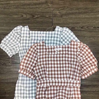 Đầm caro cổ vuông ( hình thật sp shop chụp )