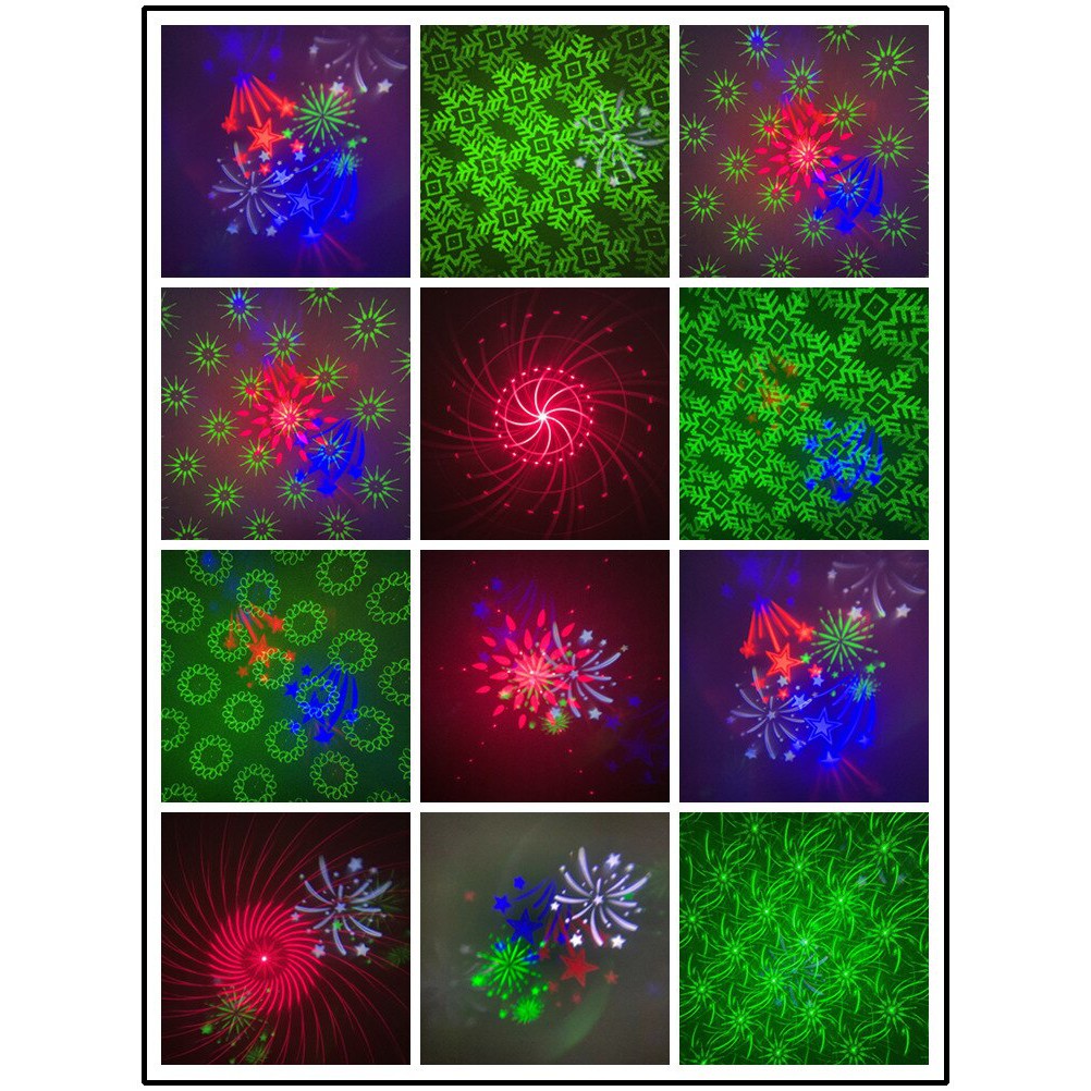 Đèn laser 6 mắt cảm biến theo nhạc ánh sáng laze - Hiệu ứng băng tuyết, trái tim, bông hoa....