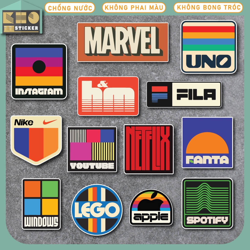 Combo 50 Sticker Retro Brand chống nước sticker dán laptop, điện thoại, đàn guitar, mũ bảo hiểm, vali. MSP: ST97