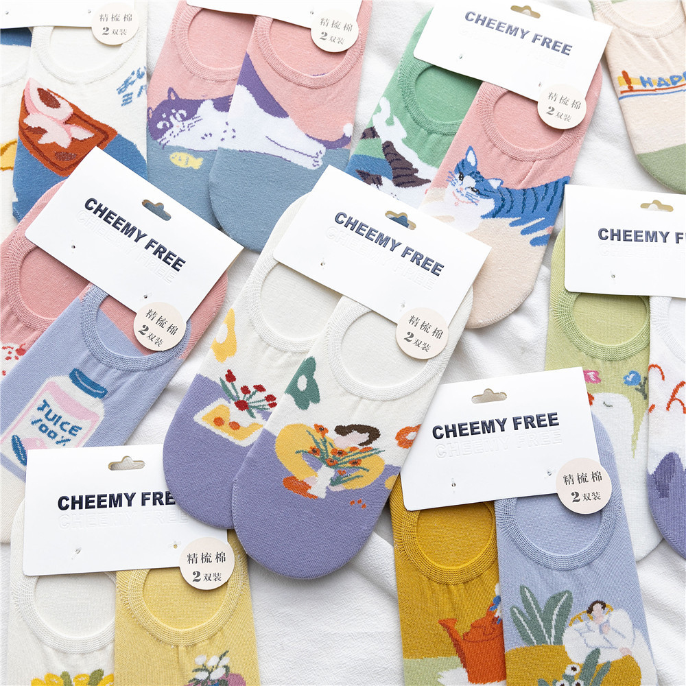 Tất Cotton Hoạ Tiết Mèo Đáng Yêu Cho Nữ