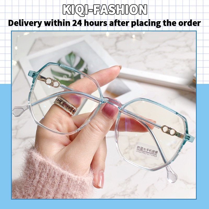 (KIQI-FASHION) COD Kính Chống Bức Xạ Gọng Kim Loại Tròng Lớn Có Thể Thay Thế Phong Cách Cổ Điển Thời Trang Mới Cho Nam Nữ