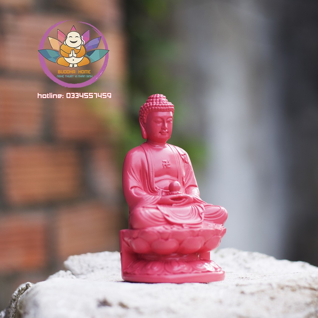 Tượng Đá Phật A Di Đà Cao 11cm màu hồng cánh sen phong thủy, trang trí nhà cửa