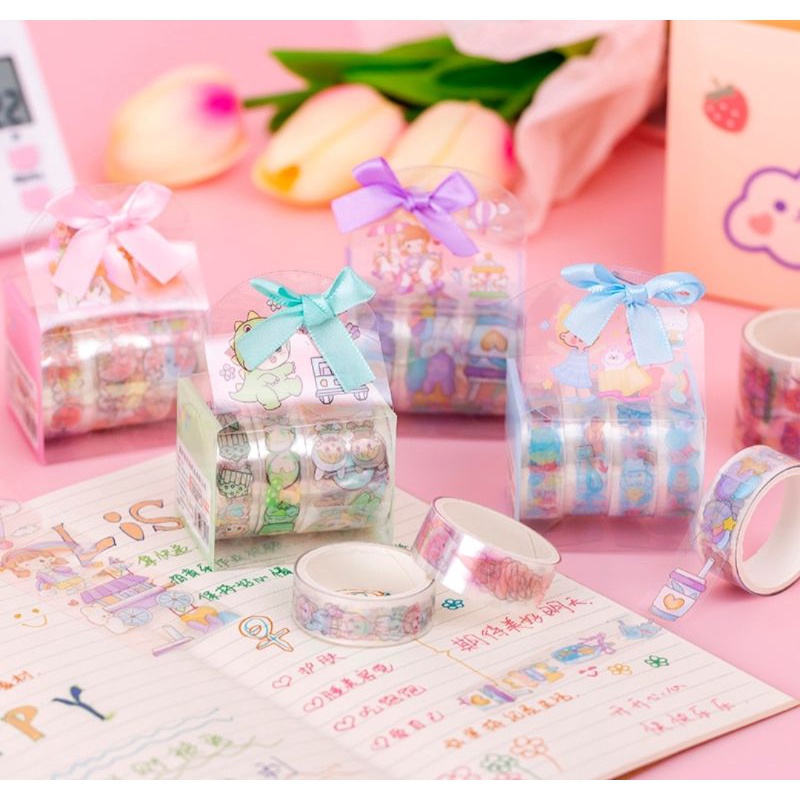 Hộp băng keo washi tape trong suốt có nơ dễ cưng