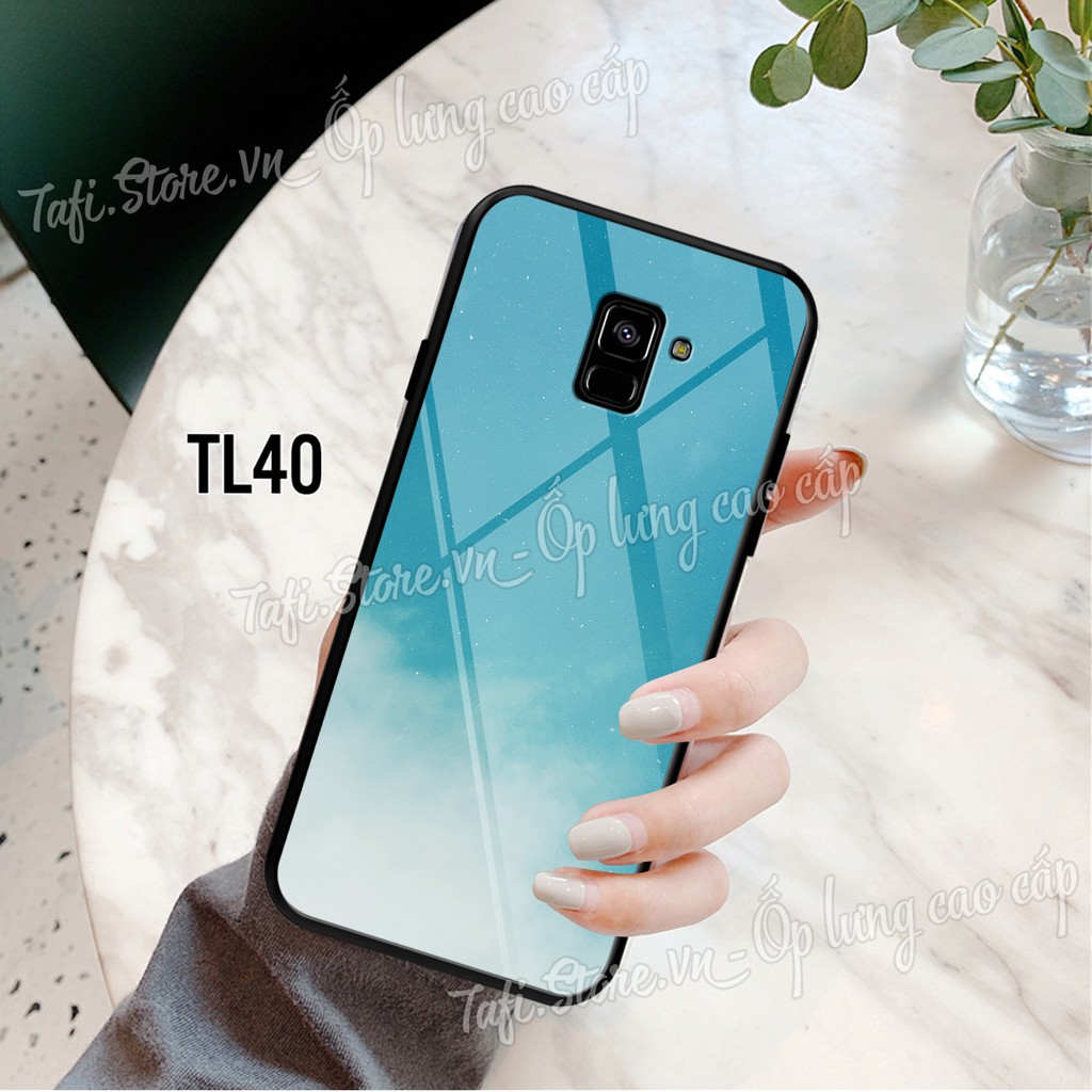 Ốp lưng Kính viền dẻo Samsung A6/A6 plus/A8/A8 Plus hình màu nước Mojito họa tiết Iphone, lá phong cao cấp, sang trọng. 